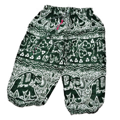 Childrens Elephant Print Pants - Green & White