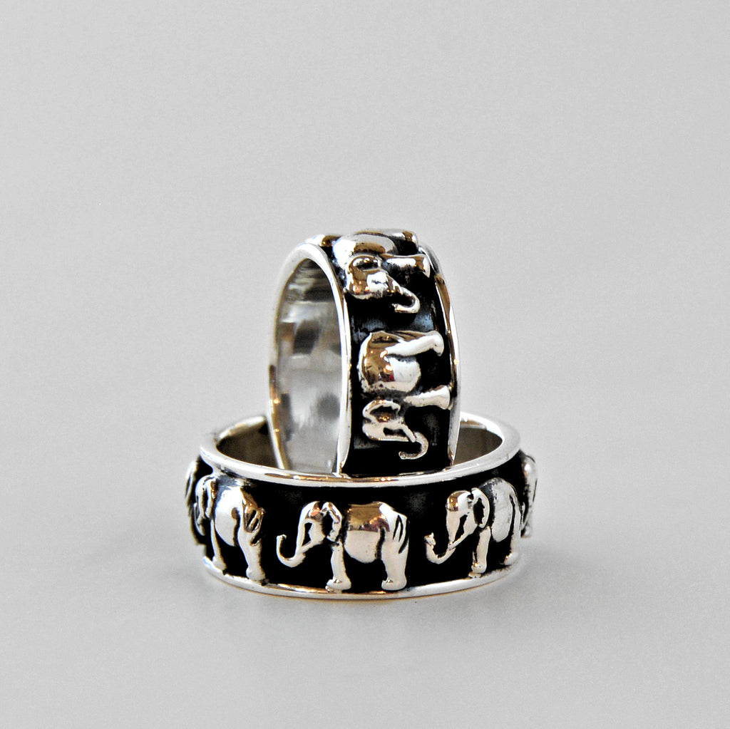 Oxidized Silver Band of Elephants Ring