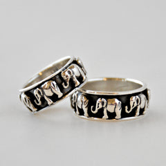 Oxidized Silver Band of Elephants Ring