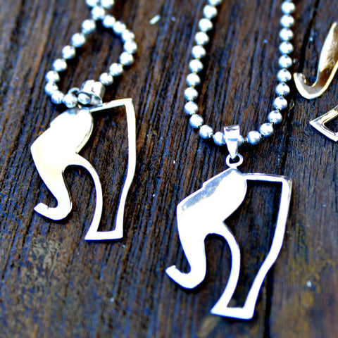 Sterling Silver Elephant Story Logo Charm with Steel Bead Necklace