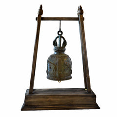 Extra Large Elephant Temple Bell on Wood Stand (Happy Elephant)
