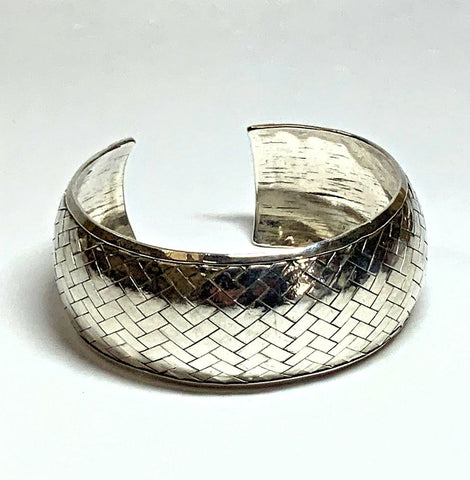 Basket Weave Silver Cuff Bracelet