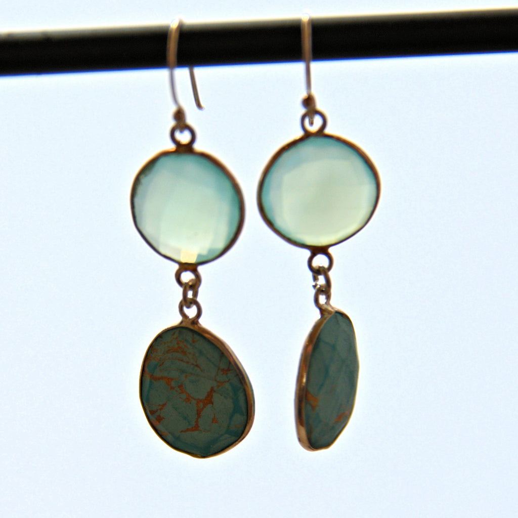 Chalcedony and Turquoise French Hook Earrings