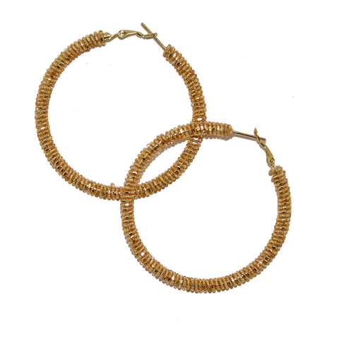 Hand-Beaded Hoop Earrings - Gold