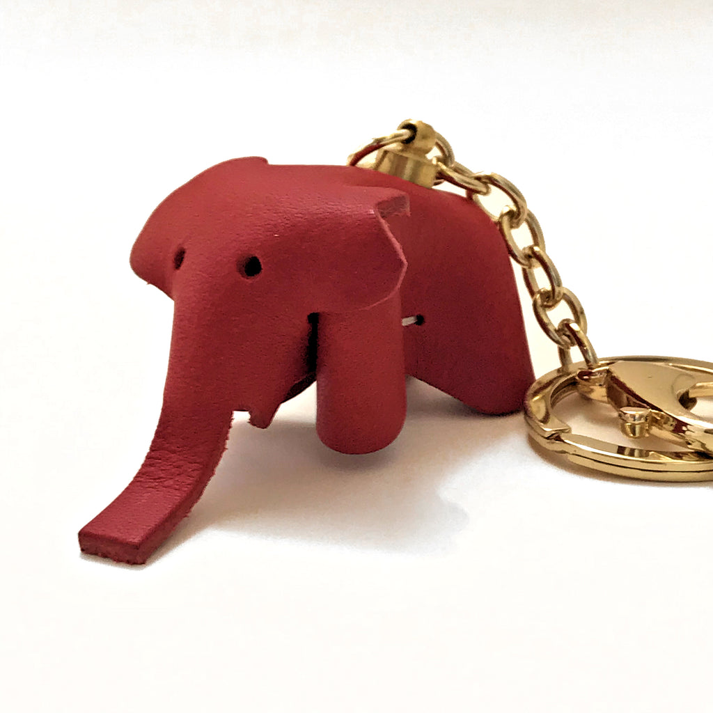 Genuine Leather Elephant Keychain, Handmade Elephant Bag-charm,Red