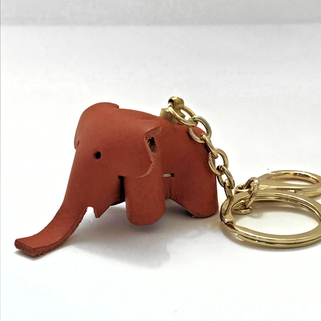 Genuine Leather Elephant Keychain, Handmade Elephant Bag-charm,Red