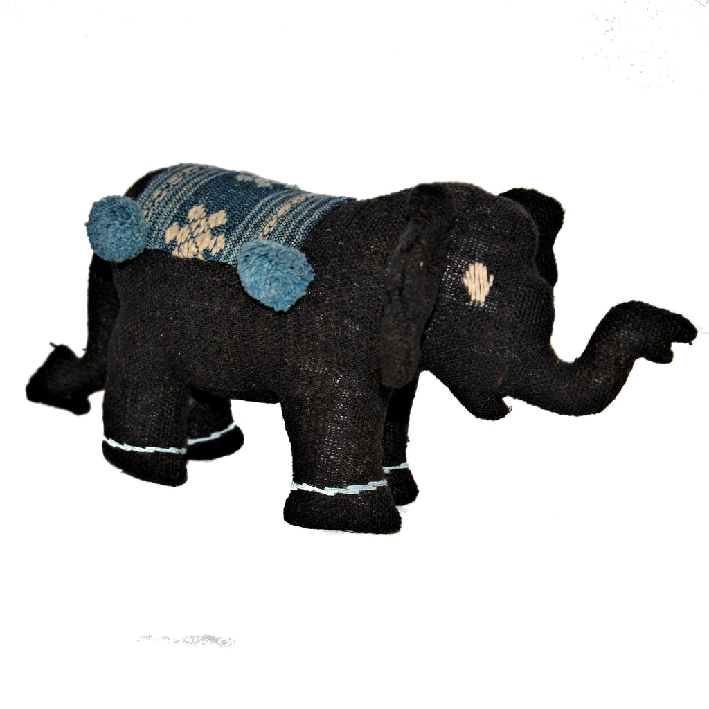 Large Black and Blue Stuffed Elephant