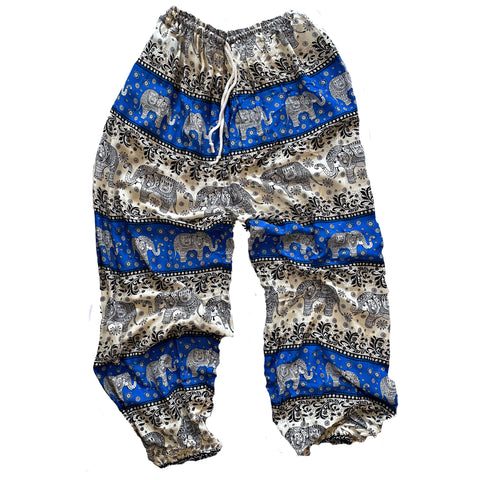 Elephant Print Lounge Pants - Royal Blue, Black and White