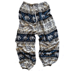 Elephant Print Lounge Pants - Green, Gold and White