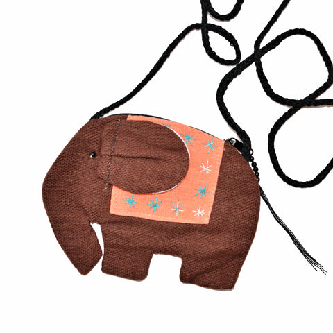 Elephant Shaped Mini Sling Bag (Brown & Peach)