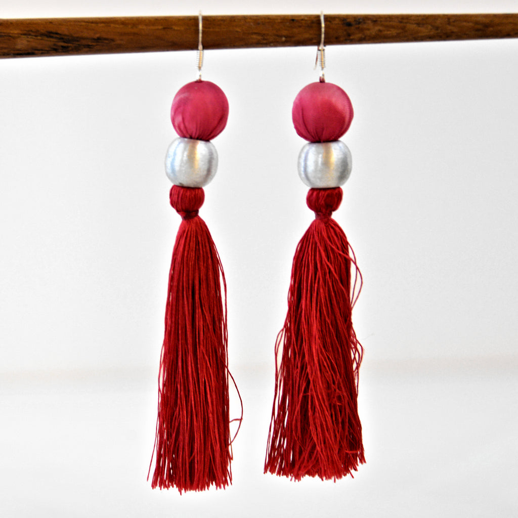 Shibori Earrings - Crimson