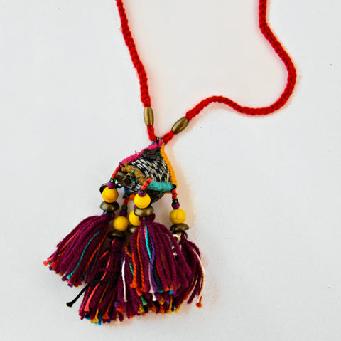 Hill Tribe Ornamental Necklace - Black/Red