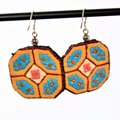 Hmong Fabric Earrings (Yellow with Blue accents)