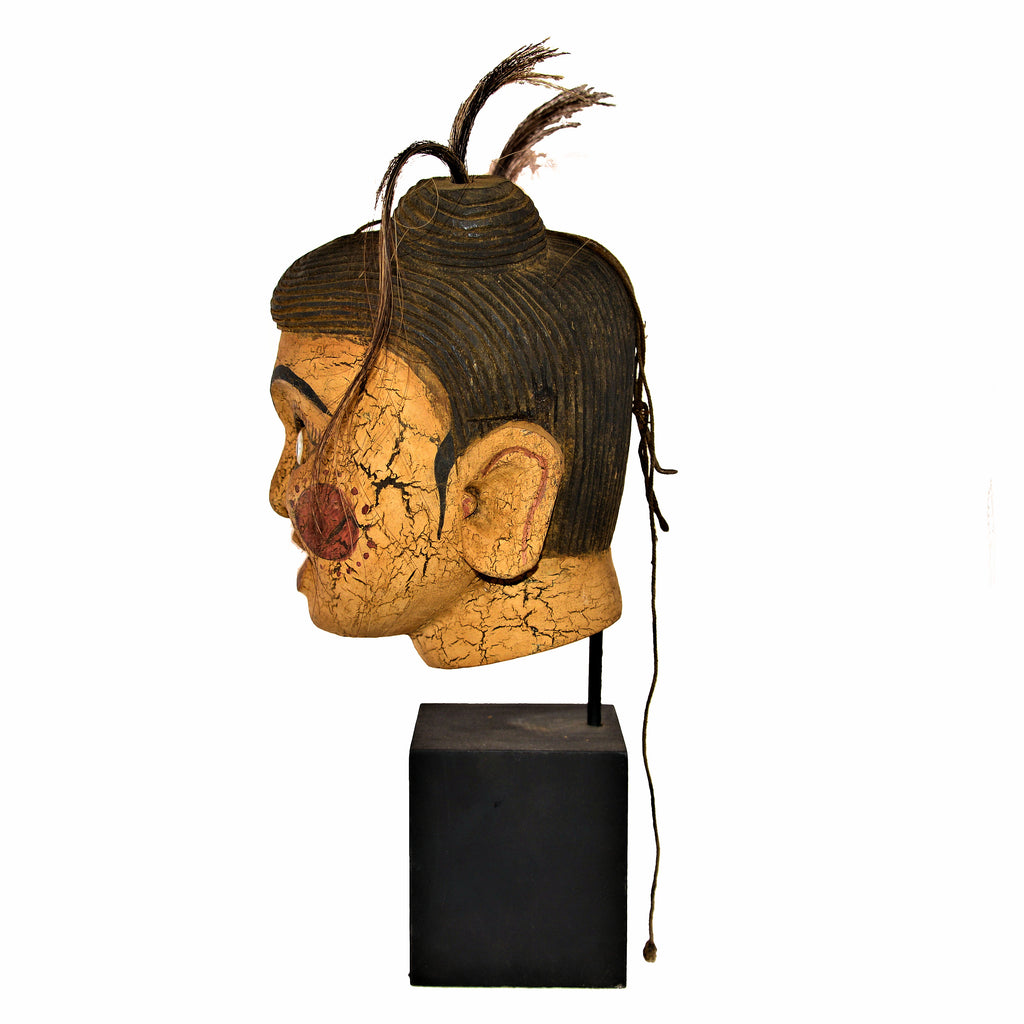 Antique Burmese Puppet Head on Stand (Extra Large Girl with Pigtails)