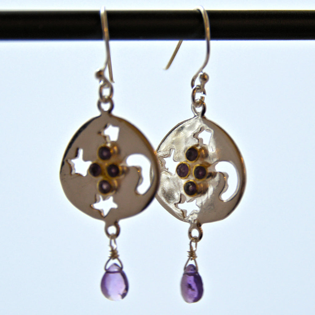 Silver Earrings with Cutouts and Amethyst