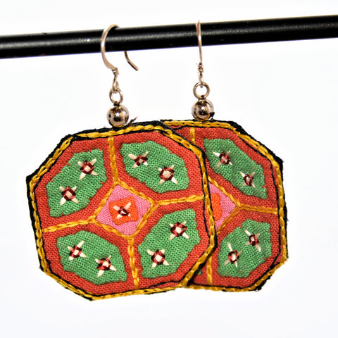 Hmong Fabric Earrings (Orange with Green accents)