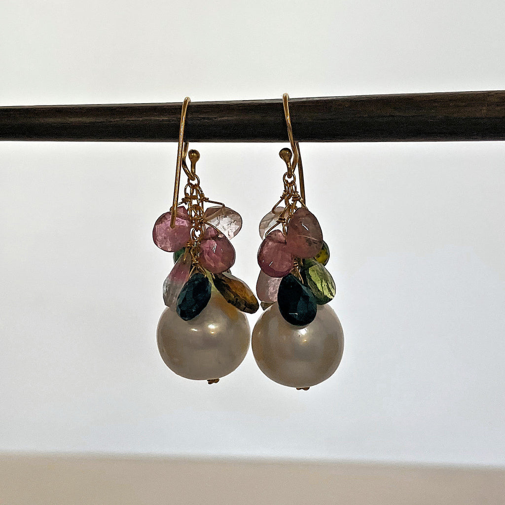 Baroque Pearl Earrings with Mixed Gemstones