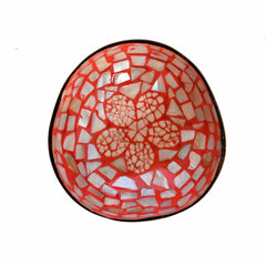 Eggshell and Mother of Pearl Lacquered Coconut Shell Bowls - Red and White