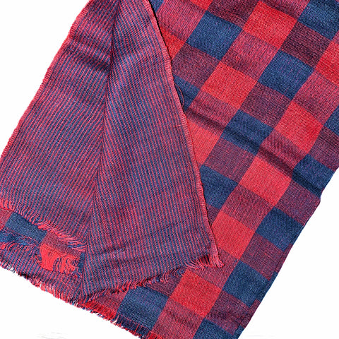 Pahkahmah 2-Sided Scarf - Red & Blue Medium Check/Stripe