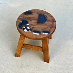 Carved Wood Child's Elephant Stool - Elephant with Soccer Ball