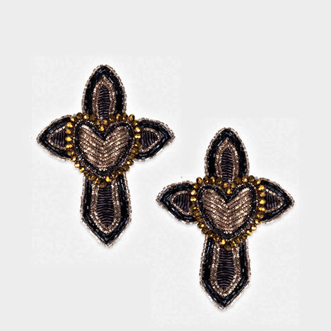 Olivia Dar Cross Heart Earrings - Black