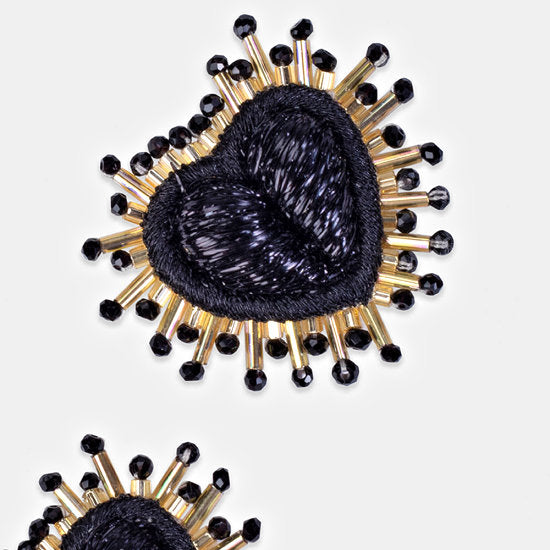 Olivia Dar Mini Sparkle Heart Earrings - Black