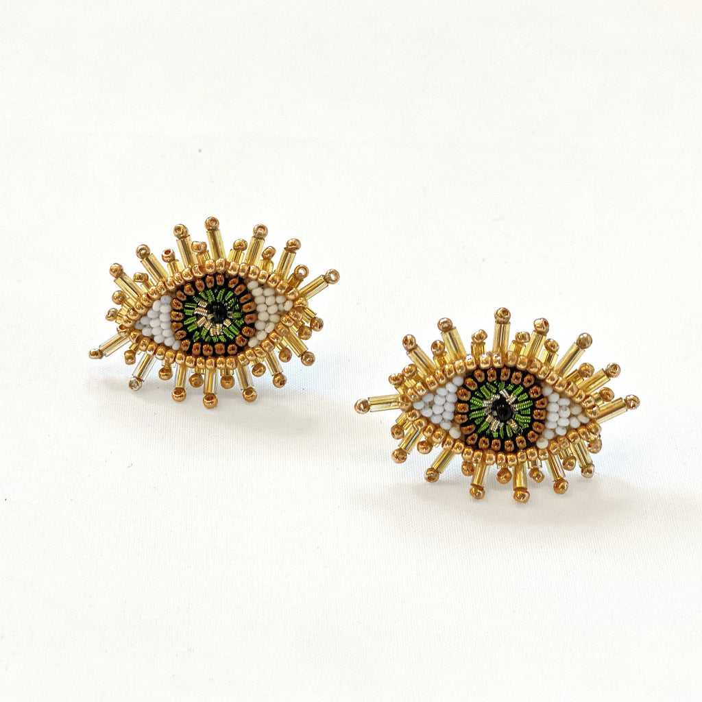 Olivia Dar Mini Eye Earrings - Green