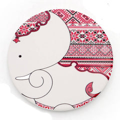 Water Absorbent Clay Coaster - Red Round Elephant
