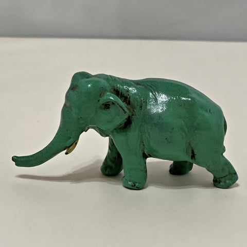 Vintage Cast Iron Elephant Figure - Green