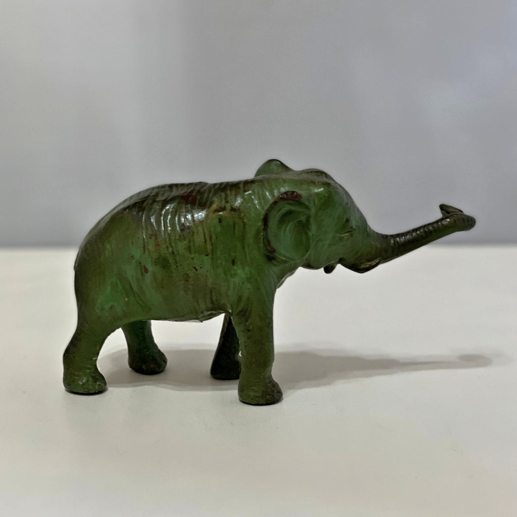 Vintage Cast Iron Elephant Figure - Green - Large