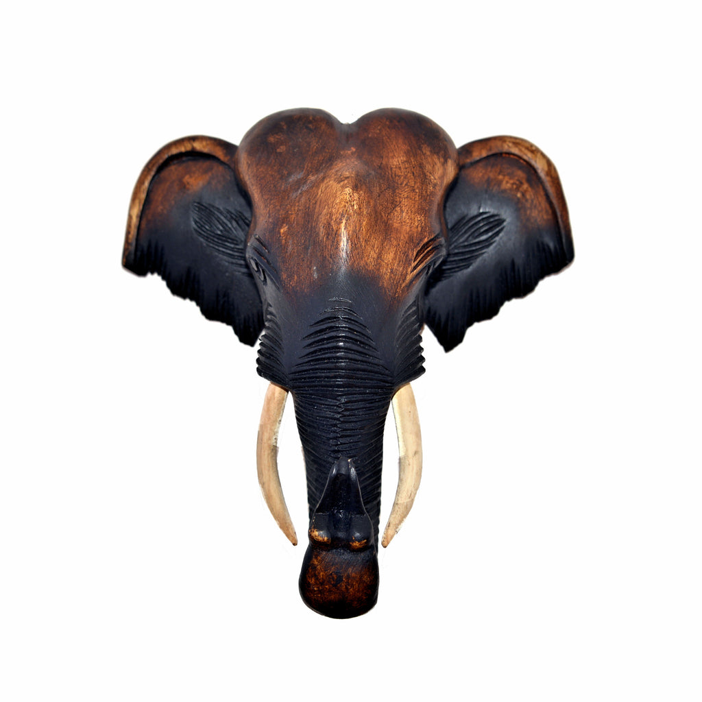 Hand Carved Hanging Elephant Head (12 inch)