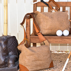 Burlap and Leather Duffel & Tote Bags