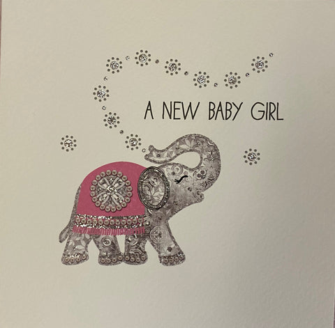 A New Baby Girl Elephant Card (Pink)