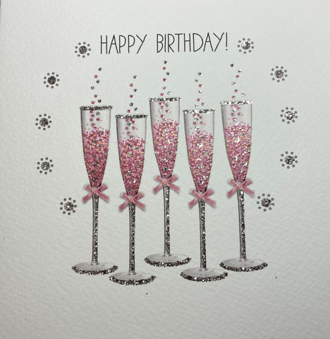 Pink Champagne Birthday Card