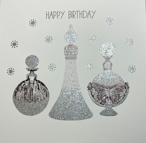 Silver Perfume Bottles Birthday Card