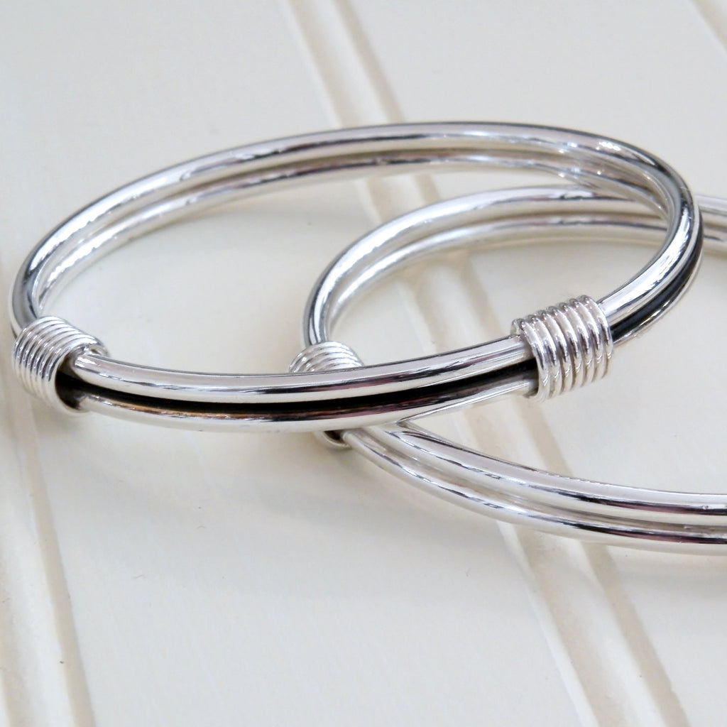 2 knot elephant hair style Sterling Silver Bangle | The Elephant Story