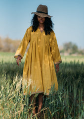 CROW Summer Yellow Pleated Dress