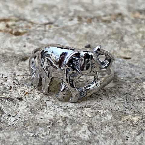 Single Walking Elephant Sterling Silver Ring