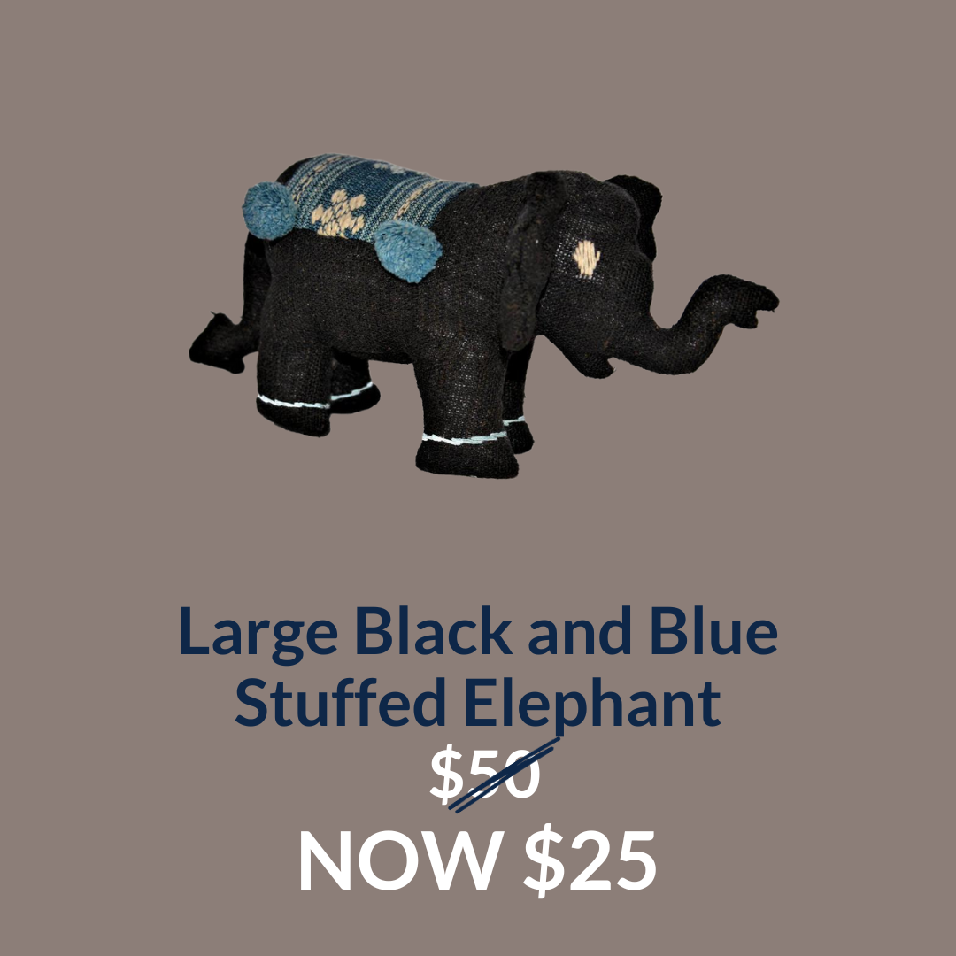 Large Black and Blue Stuffed Elephant