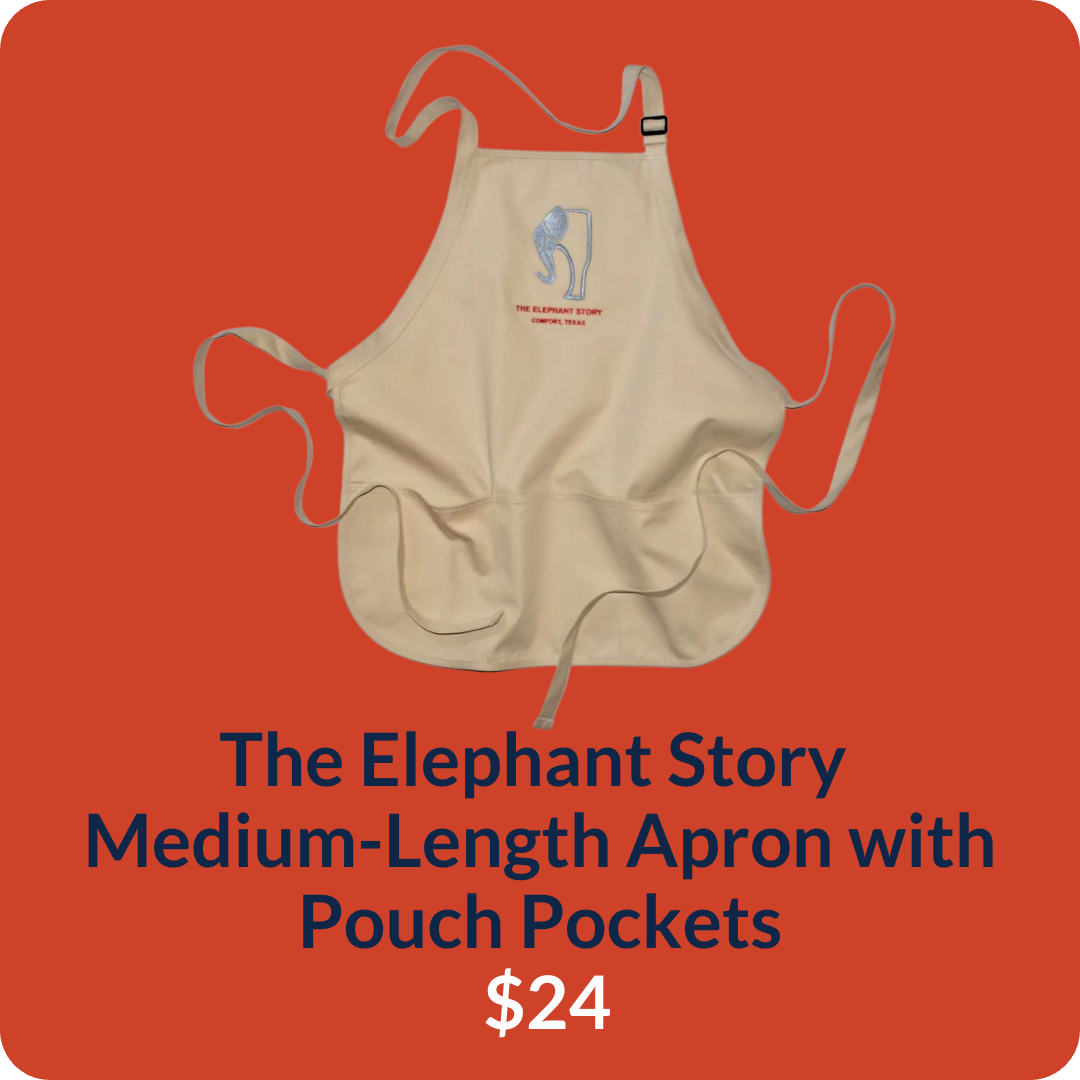 The Elephant Story Medium-Length Apron with Pouch Pockets