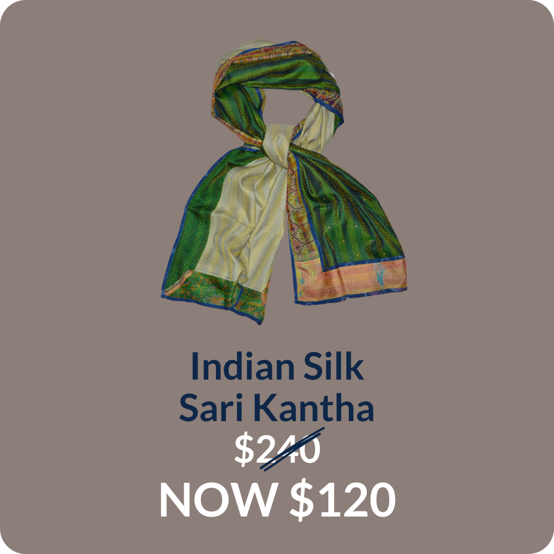 Indian Silk Sari Kantha Scarves (multiple colors)