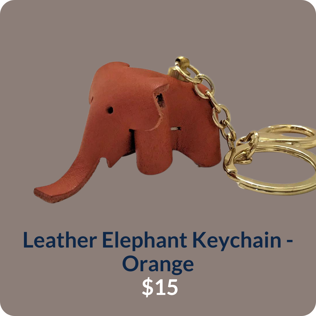 Leather Elephant Keychain - Orange