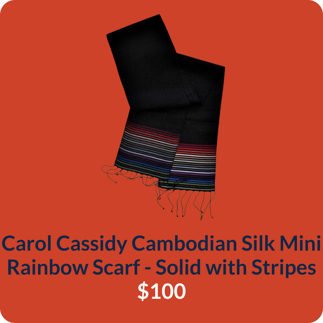 Carol Cassidy Cambodian Silk Mini Rainbow Scarf - solid with skinny stripe