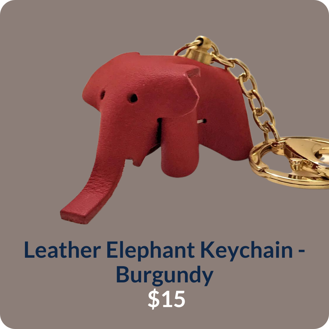 Leather Elephant Keychain - Burgundy
