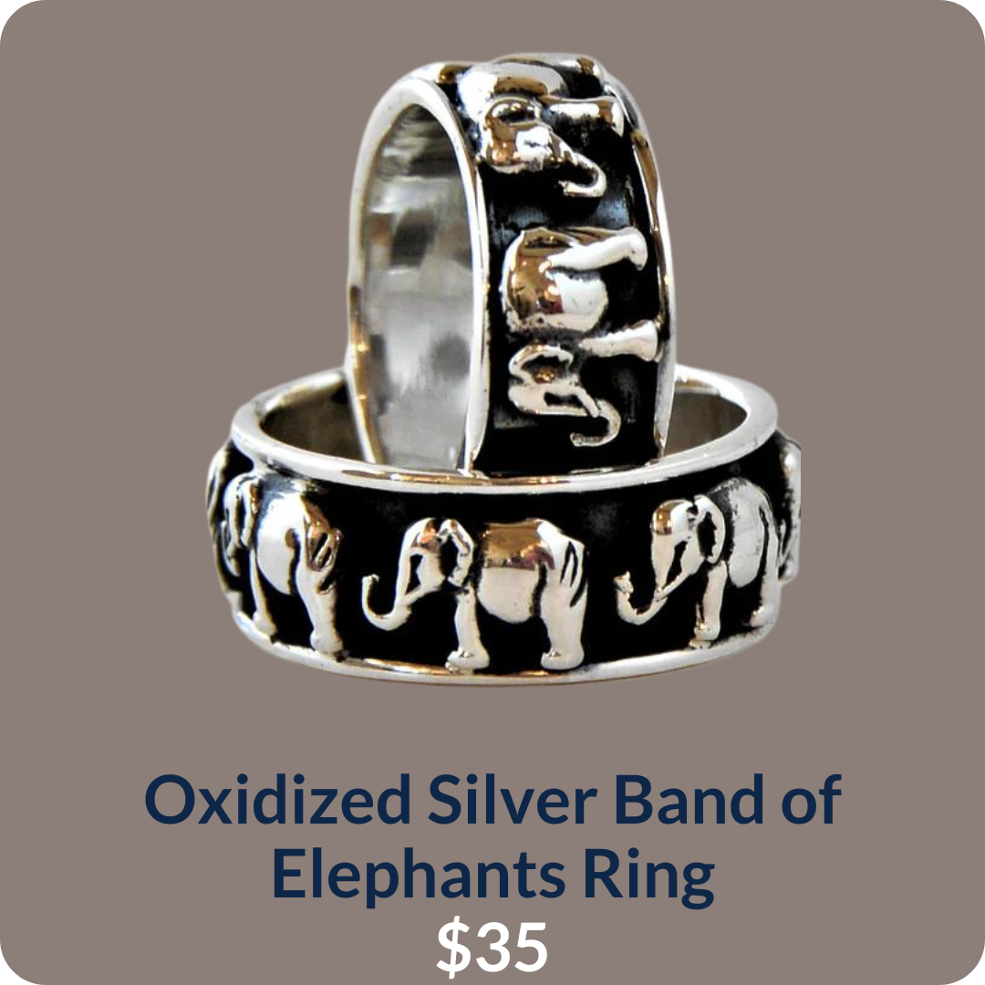 Oxidized Silver Band of Elephants Ring