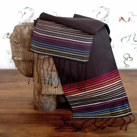 Carol Cassidy Cambodian Silk Mini Rainbow Scarf - solid with skinny stripe