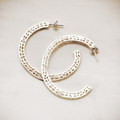 Brushed Sterling Hoop Stud Earrings