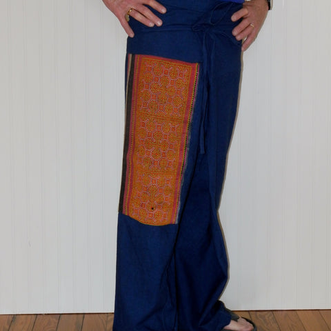 Fisherman Pants with Vintage Hill Tribe Fabric Patch (X-Large)