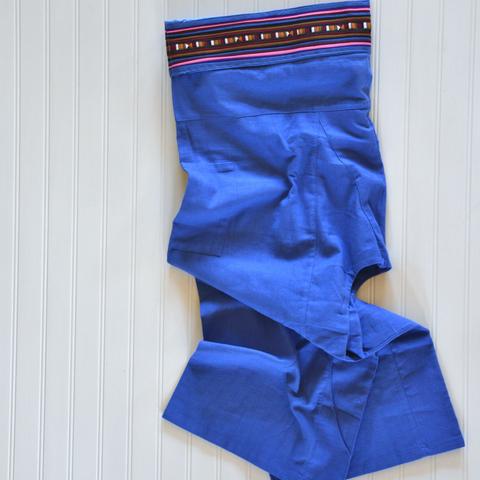 Cotton Fisherman Pants with Cumberbun Pleat Waist - Blue (One Size Fits All)