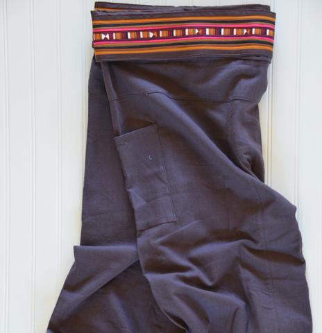 Cotton Fisherman Pants with Cumberbun Pleat Waist - Brown (One Size Fits All)